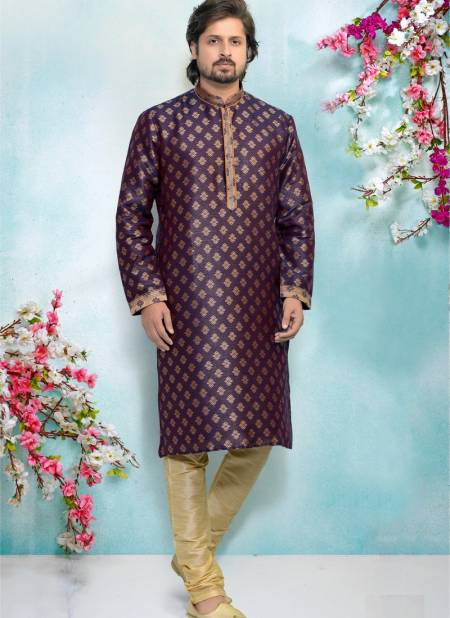 Purple Colour Party And Function Wear Traditional Pure Jaquard Silk Brocade Kurta Pajama Redymade Collection 1032-8379